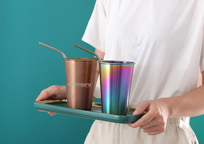 12 Oz. - 17 Oz Titanium-Plated Gold Water Cup w/Straw