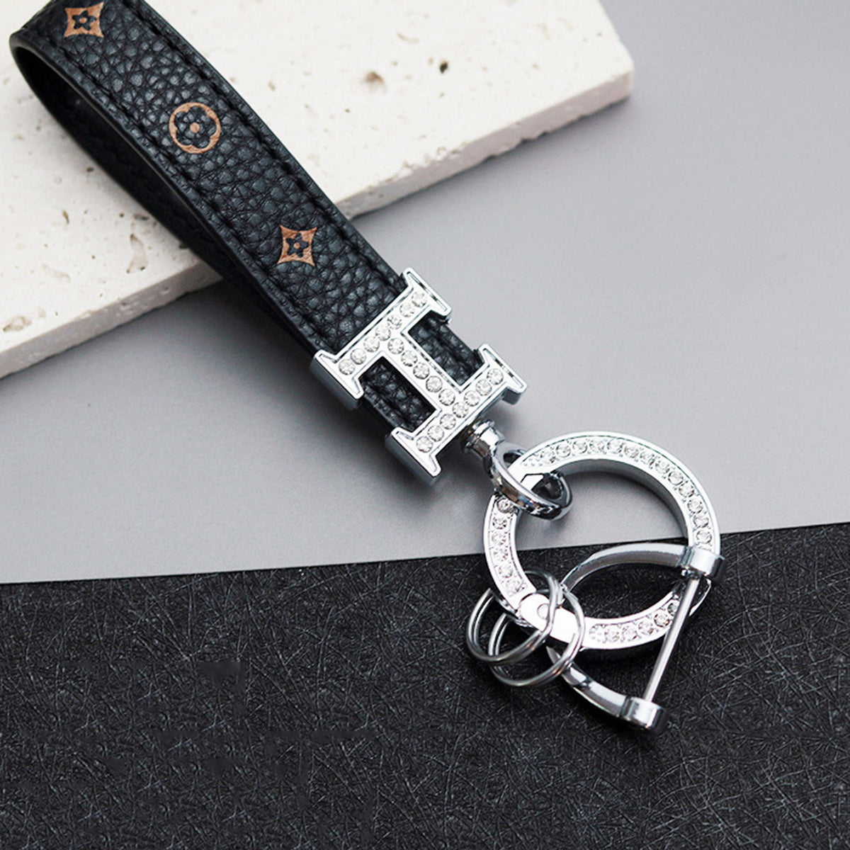 PU leather cord keychain With diamond Ring