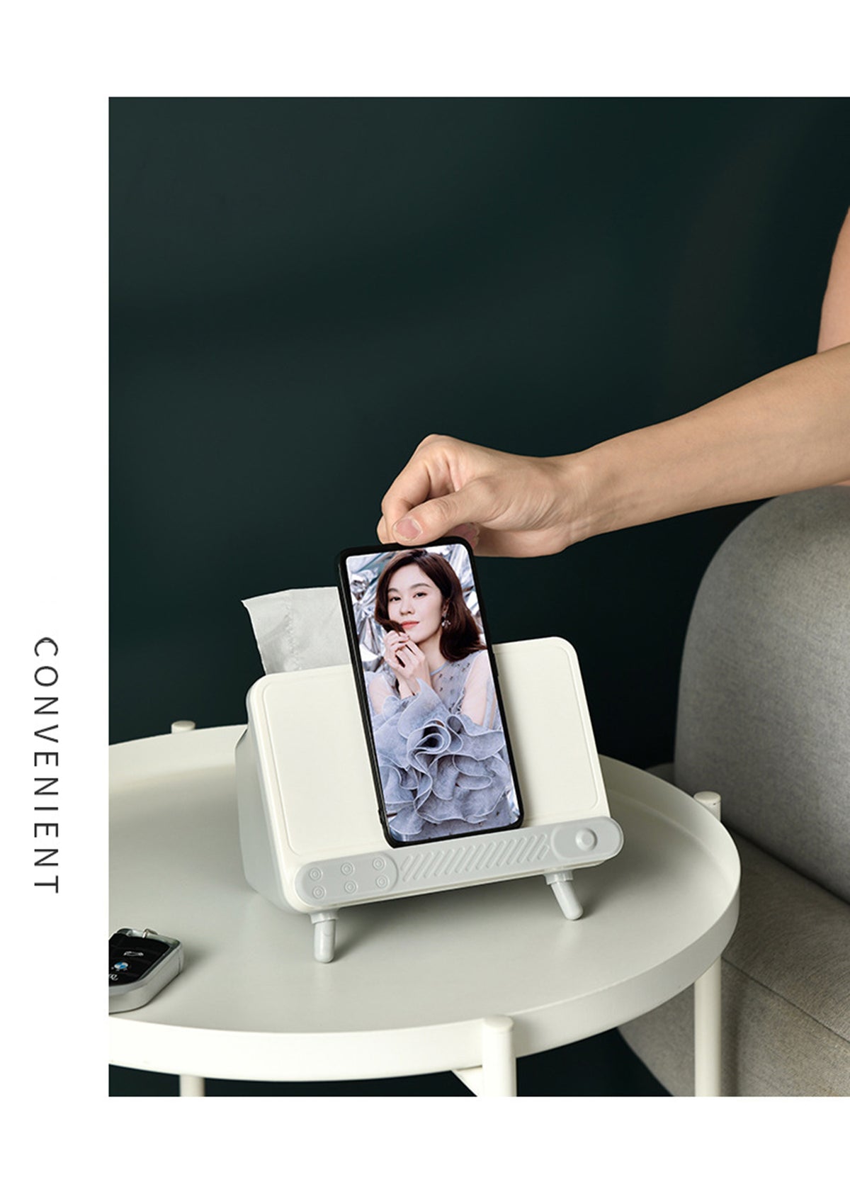 Tissue Box Holder with Phone Mount, Smart Phone Holder, Tissue Box Cover