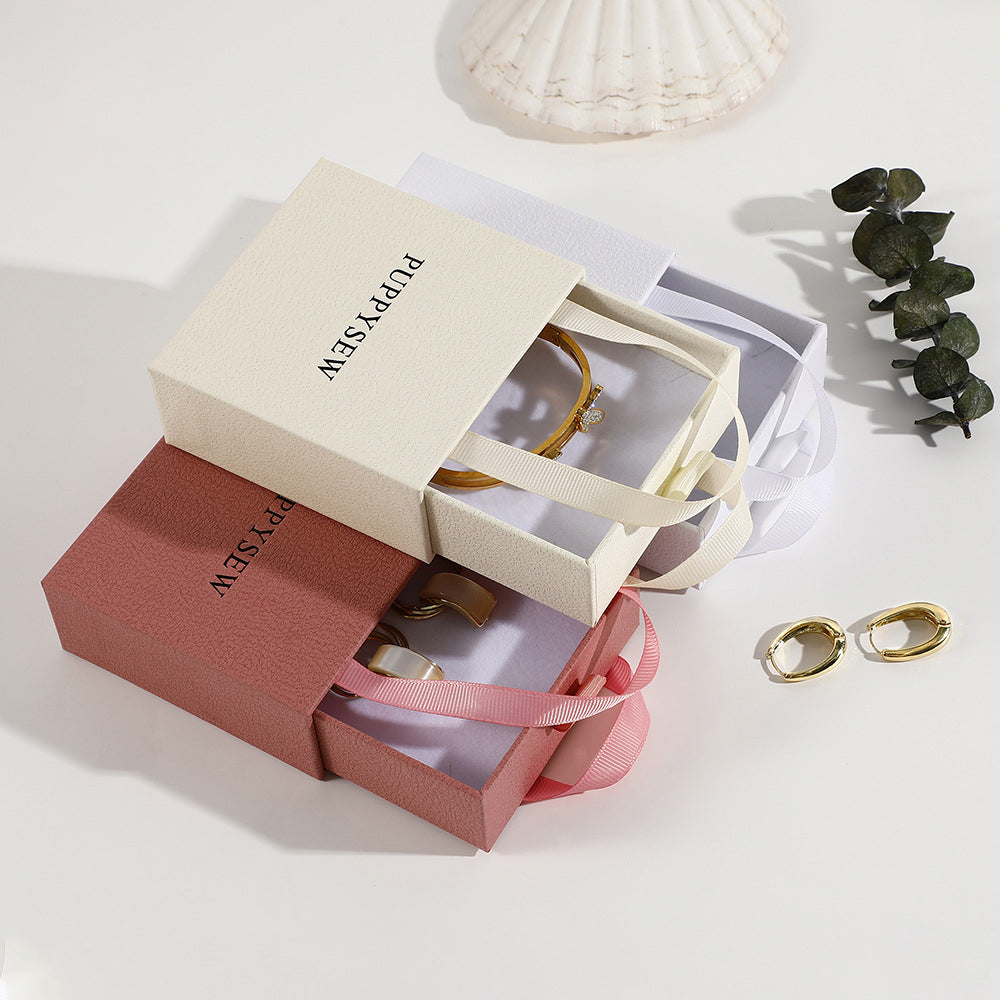 3.7" Hand Carry Gift Box Boutique Jewelry Box Sponge Filled Drawer Display Kraft Box