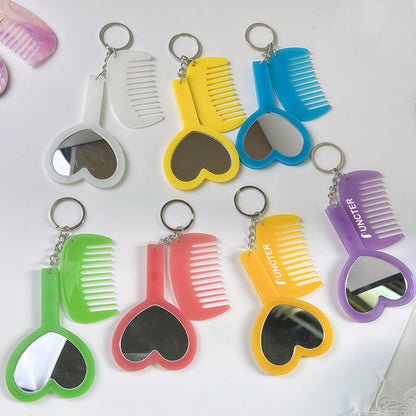 Love Heart Shaped Mirror and Comb Set Pendant Bag Charm Accessory