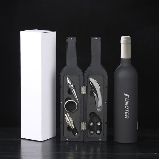 Wine Bottle Shaped Silver Neck Corkscrew Set (White Box) -5 Piece
