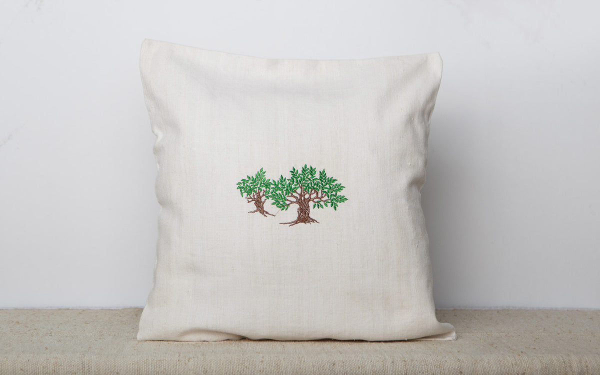 21.66 x 21.66" Embroidery Premium Square Linen Throw Pillowcase With Hidden Zipper