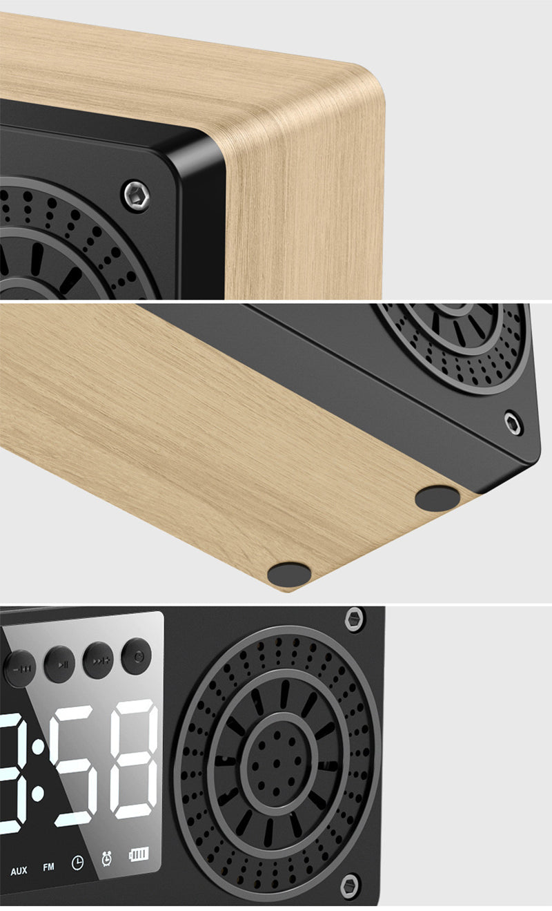 Wood Wireless Speaker With Time Display Alarm Clock