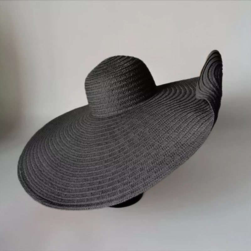 Oversized Beach Straw Hat for Women, Fashion Large Wide Brim Visor Hats Handmade Roll Up Floppy Cap