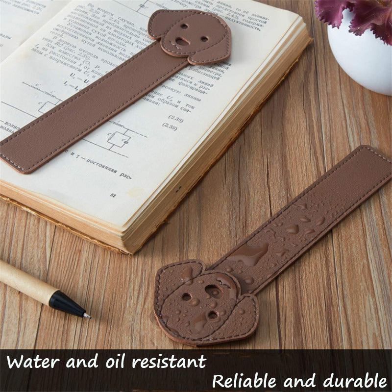 PU Leather Dog Bookmark Classic Stitched Bookmark Page Markers Reading Gifts