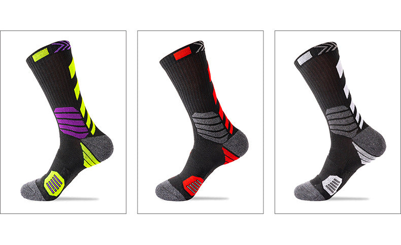 Men Contrast Color Sports Sock Cotton Socks Mid-calf Length Socks Stretch Crew Socks Basketball Sock