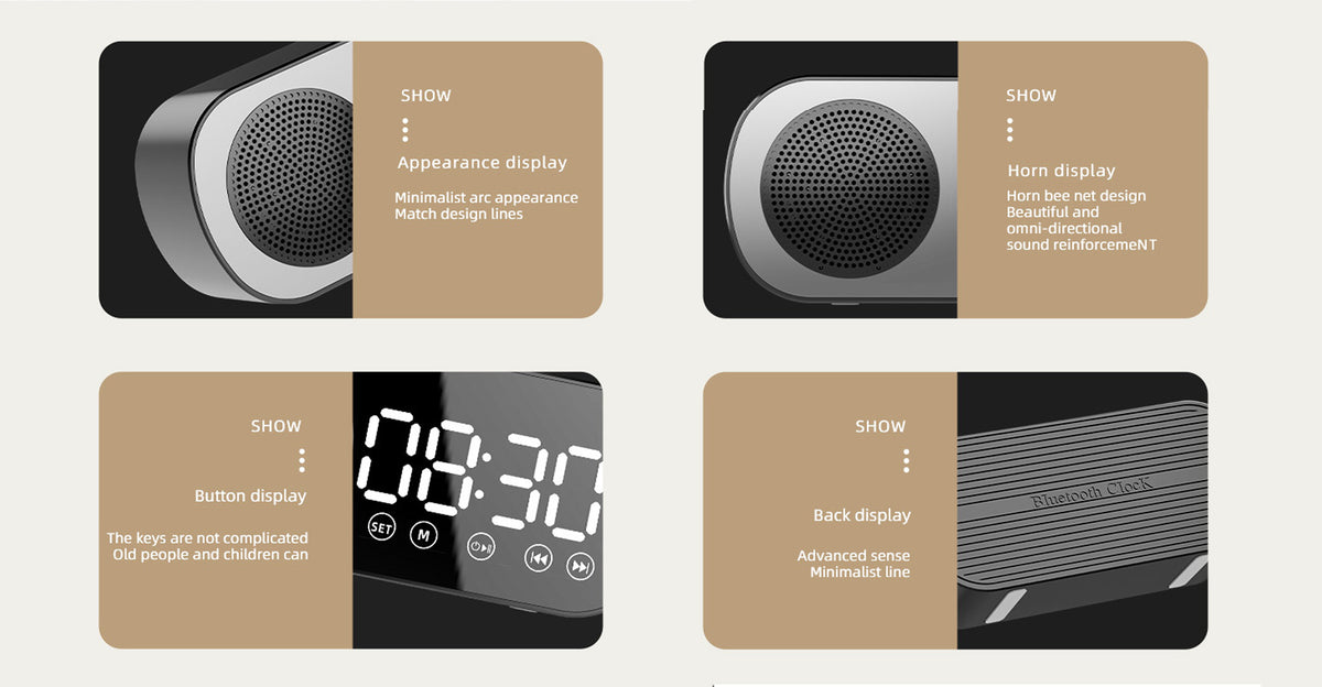 2000 mAh Digital LED Mirror Radio Alarm Clock Wireless Speaker
