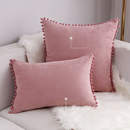 Full Printed 15 x 8" Pompoms Pillowcase Velvet Ball Tassel Trimmed Pompom Fringe Cute Pillowcase