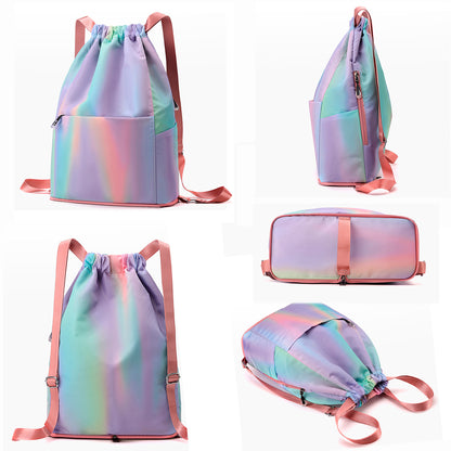 Foldable Gradient Color Drawstring Backpack Sports Gym Bag