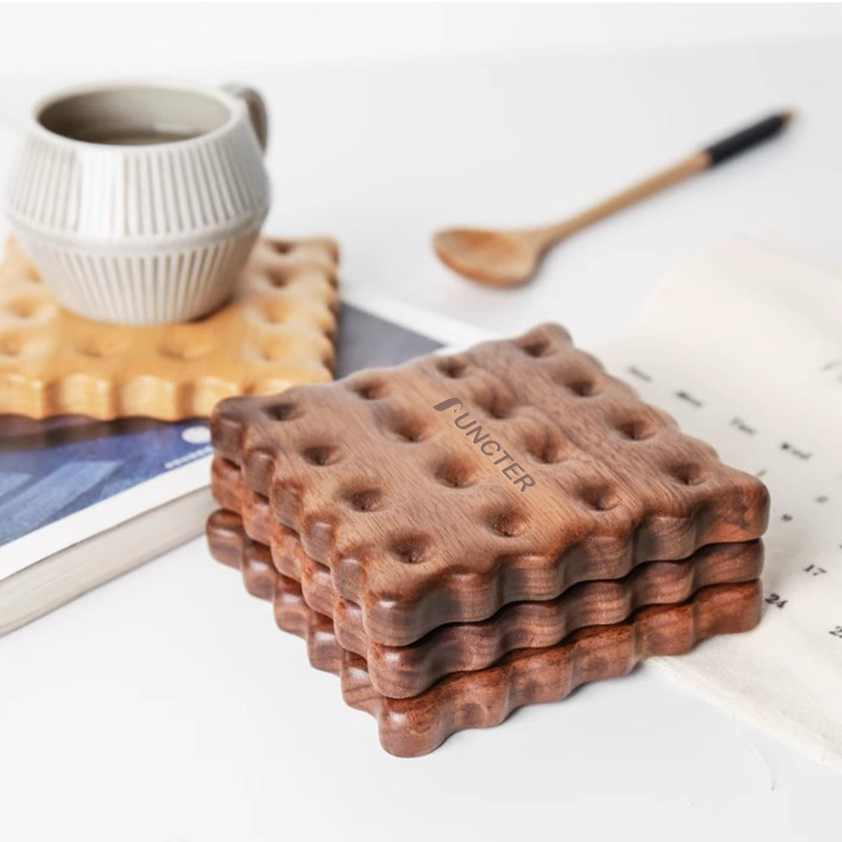 Black Walnut Wood Round Biscuit Shaped Cup Coasters