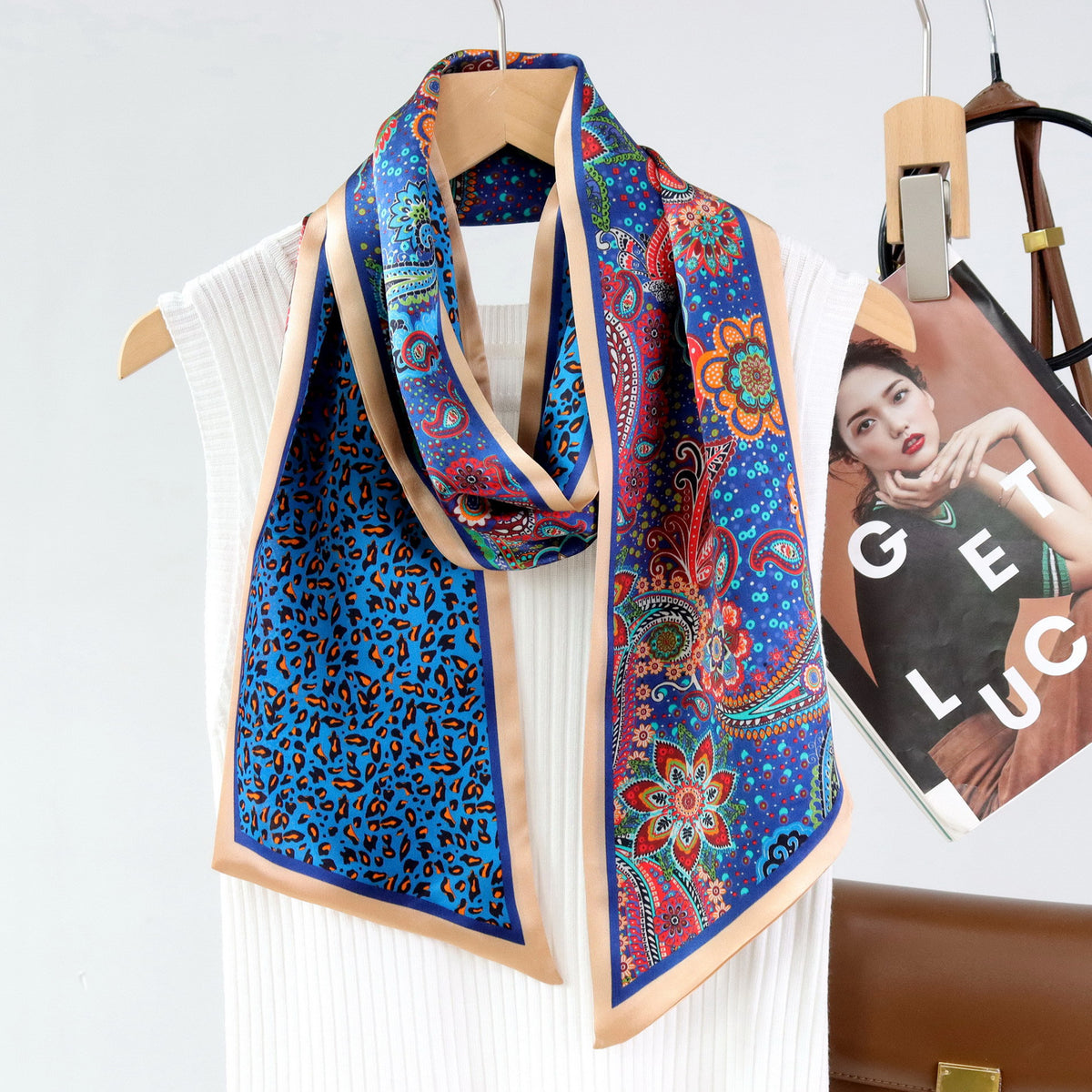 Custom 5.9" x 57" 100% Silk Long Scarf Double Sides Silk Hair Wrap
