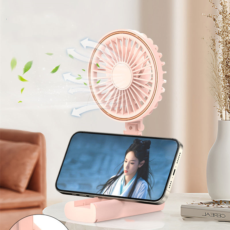 Mini Foldable Handheld Fan Portable Rechargeable Fan Phone Stand With Lanyard & Battery Display