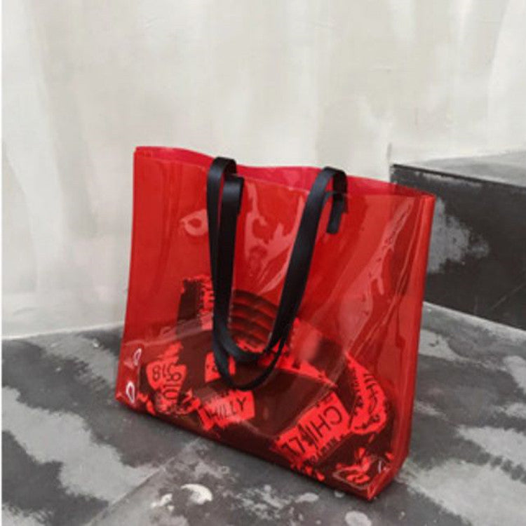 15.8x12" PVC Transparent Waterproof Tote Bag Clear Shoulder Bag For Shopping Outdoors