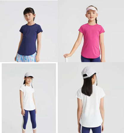 Teens Yoga Ice Touch Lotus Leaf Hem Short Sleeve Quick Dry Running Sports Fitness T-shirt