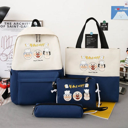 Nylon School Backpack 4-piece Suit Bookbag Four Set W/ Handbag Pencil Case Crossbody Bag Daypack