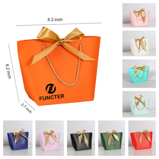 Kraft Eurotote Shopping Gift Bag With Ribbon Bow 8.2 x 6.2"