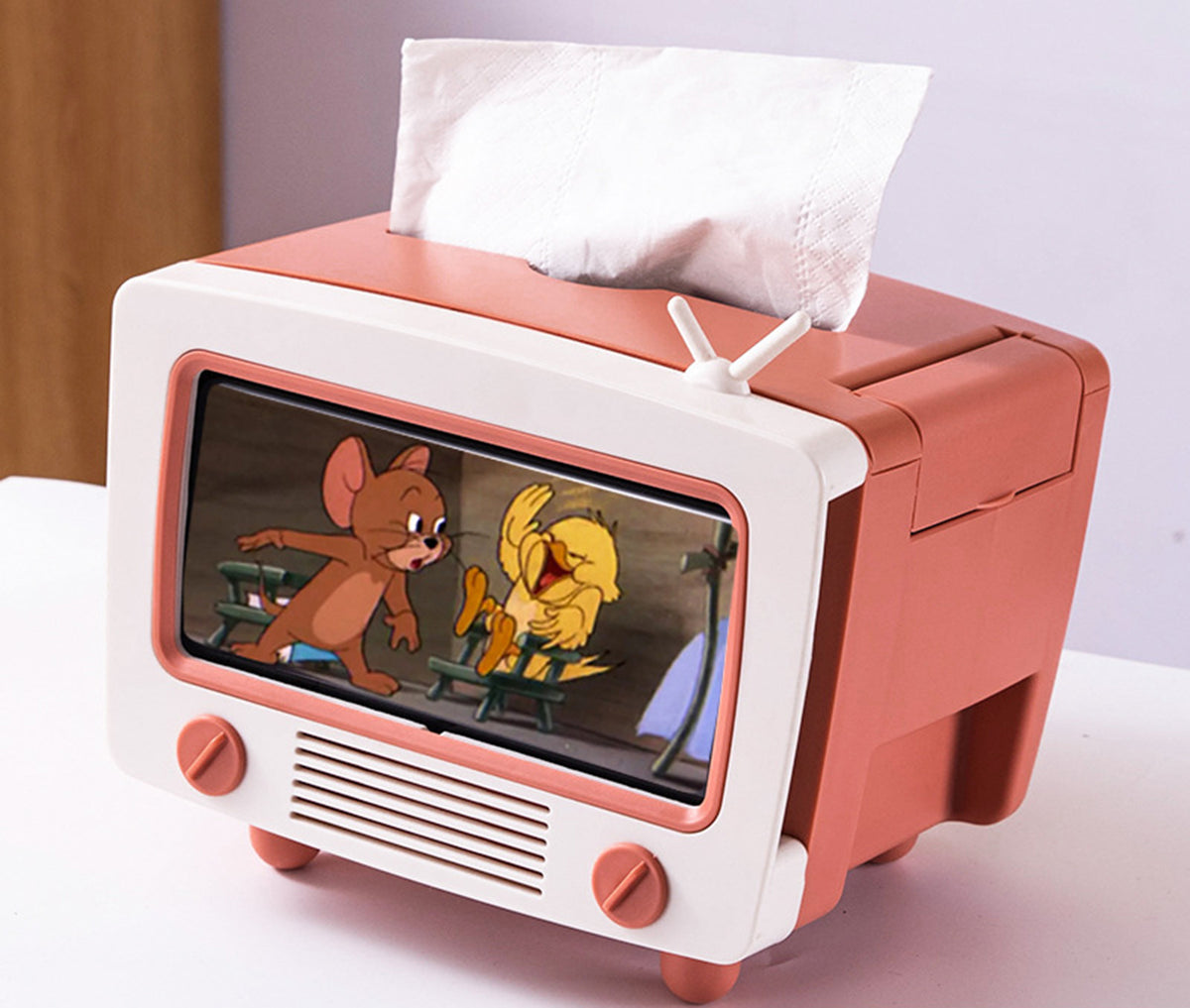 TV Tissue Box Multi Functional Creative Tissue Box Holder with Cell Phone