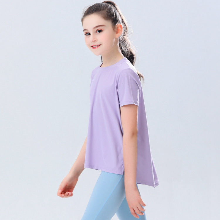 Youth Girls Athletic Ice Touch Breathable Short Sleeve Quick Dry Running Sports T-shirt
