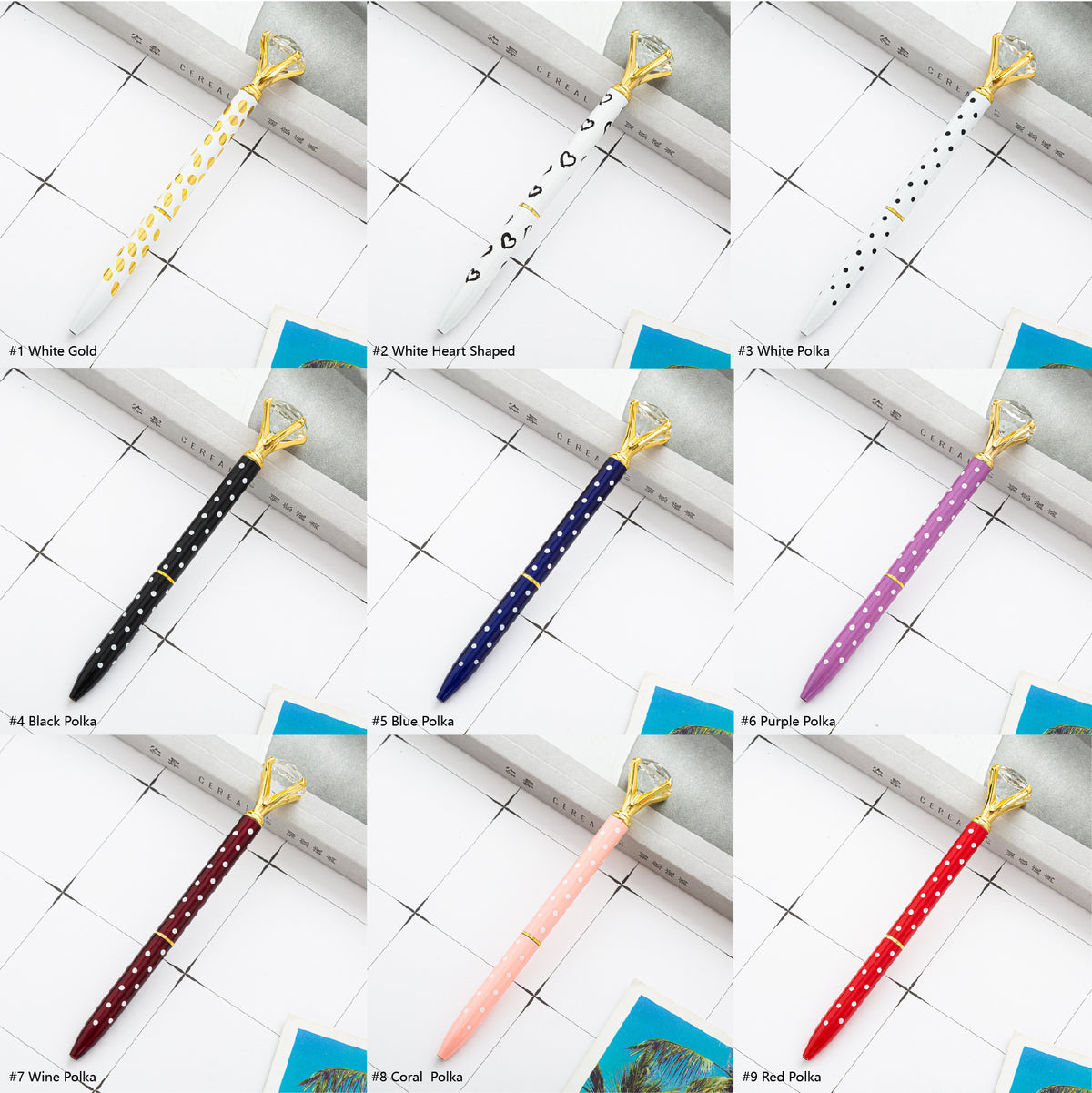 Diamond Pen Bling Pen Gold Pen Barrel Diamond Top Ballpoint Pen Polka Dot Design