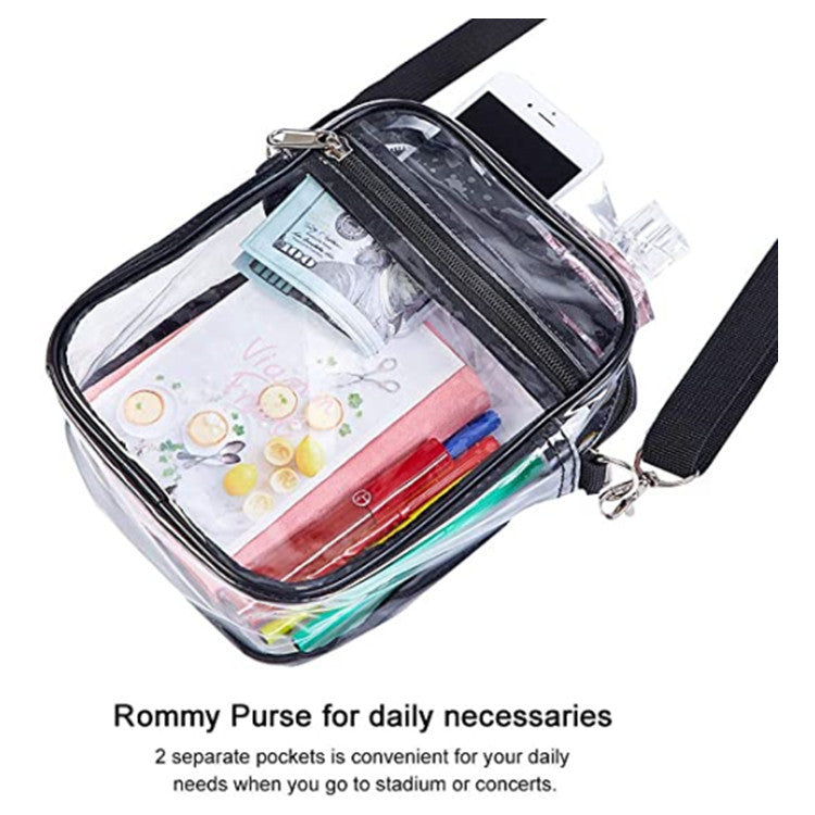 Women's PVC Transparent Shoulder Bag Clear Bag Crossbody Bag W/Strap Stadium Approved Bag(Size S)