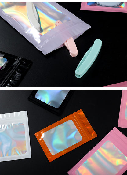 Custom Size 4x7.1" Iridescent Resealable Plastic Bags Clear Window Zipper Bag Zip lock Storage Pouch