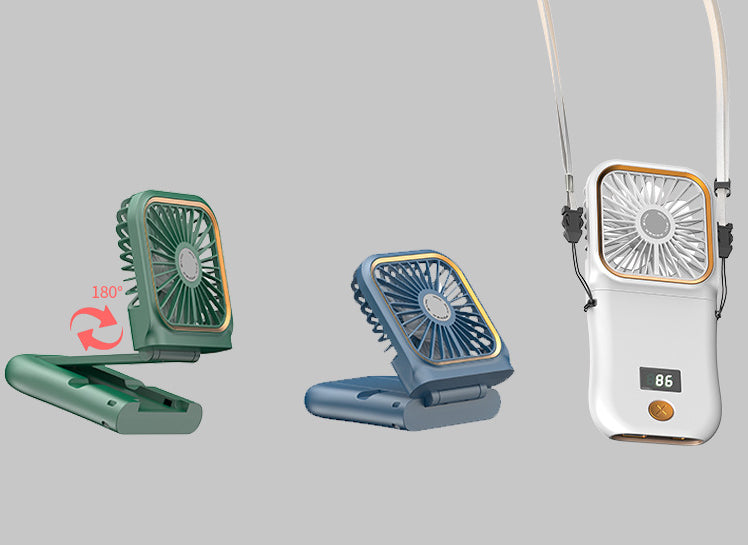 Rechargeable Mini Fan Foldable Fan Hanging Neck Fan With Battery Display With Lanyard