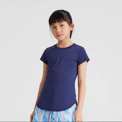 Teens Yoga Ice Touch Lotus Leaf Hem Short Sleeve Quick Dry Running Sports Fitness T-shirt