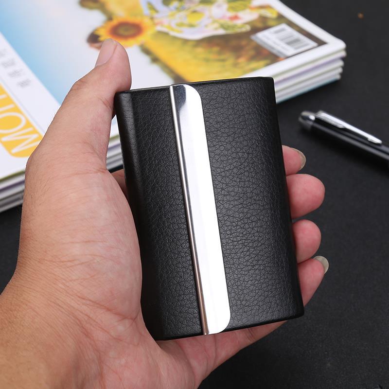 Business Card Cases PU Leather Name Card Holders Stainless Steel Multi Card Holders for Men Women