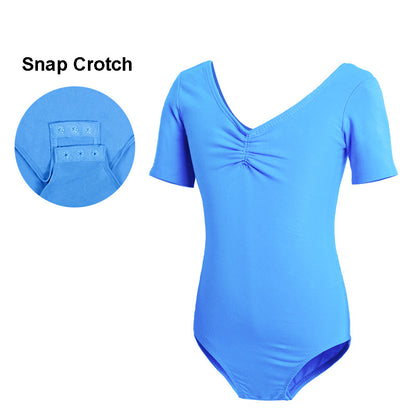 One-piece Kid Short Sleeve Dance Ballet Leotard Bodysuit - Snap Crotch