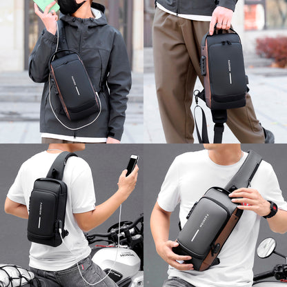 Men's Sling Bag Chest Shoulder Backpack Crossbody Bag W/USB Charging Port and Coded Lock