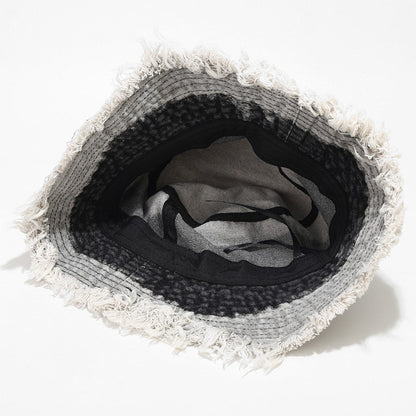 Fashion Unisex Gradient Color Denim Bucket Hat Tassel Edge Hat