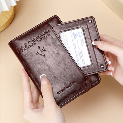 Portable PU Leather RFID Passport Cover w/ Removable ID Card Holder