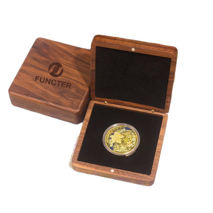 Black Walnut Wood Single Coin Storage Box Commemorative Antique Coin Collection Case