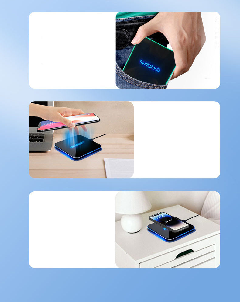 Square Wireless Charger Flashing Light Up Wireless Charging Pad LED Logo Fast Charger