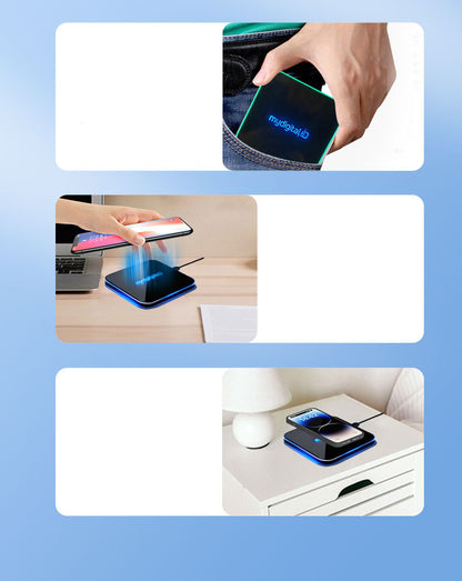 Square Wireless Charger Flashing Light Up Wireless Charging Pad LED Logo Fast Charger