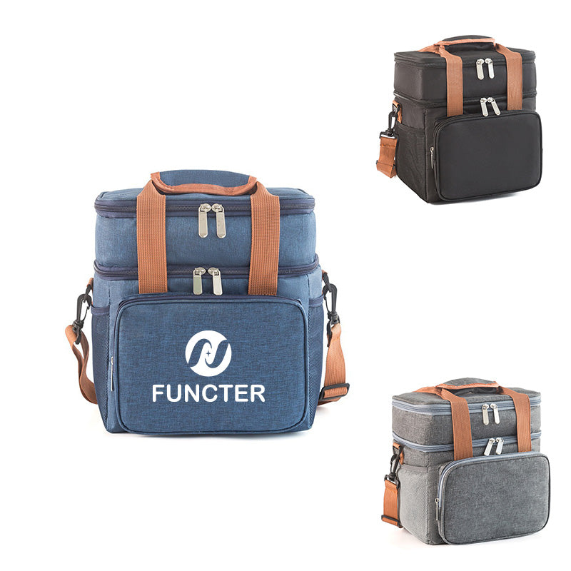 Double Layer Insulated Cooler Lunch Bag With Adjustable Shoulder Strap
