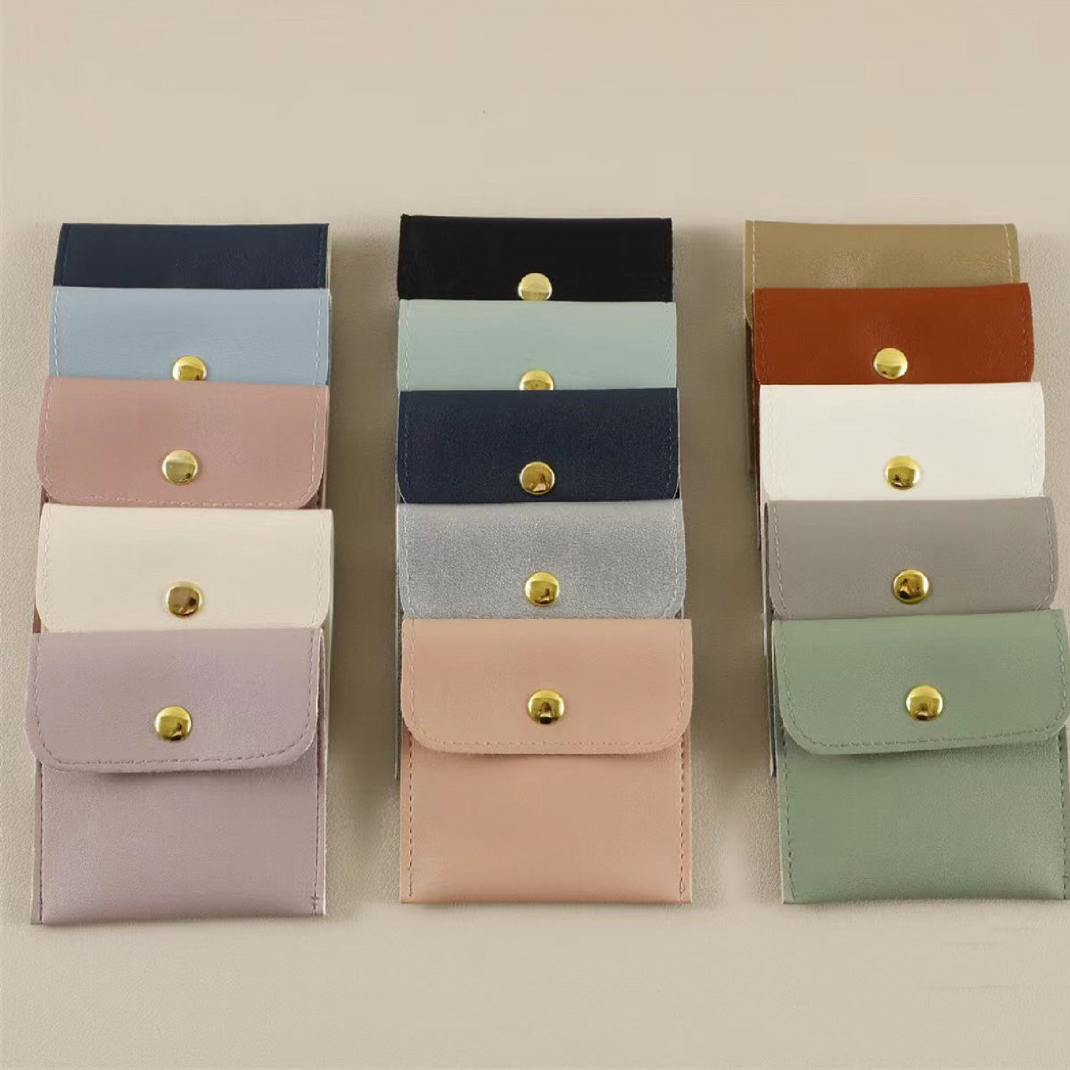 2.8" PU Jewelry Pouches with Snap Button Luxury Jewelry Pouch w/ Velvet Insert Pad for Earring