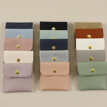 2.8" PU Jewelry Pouches with Snap Button Luxury Jewelry Pouch w/ Velvet Insert Pad for Earring