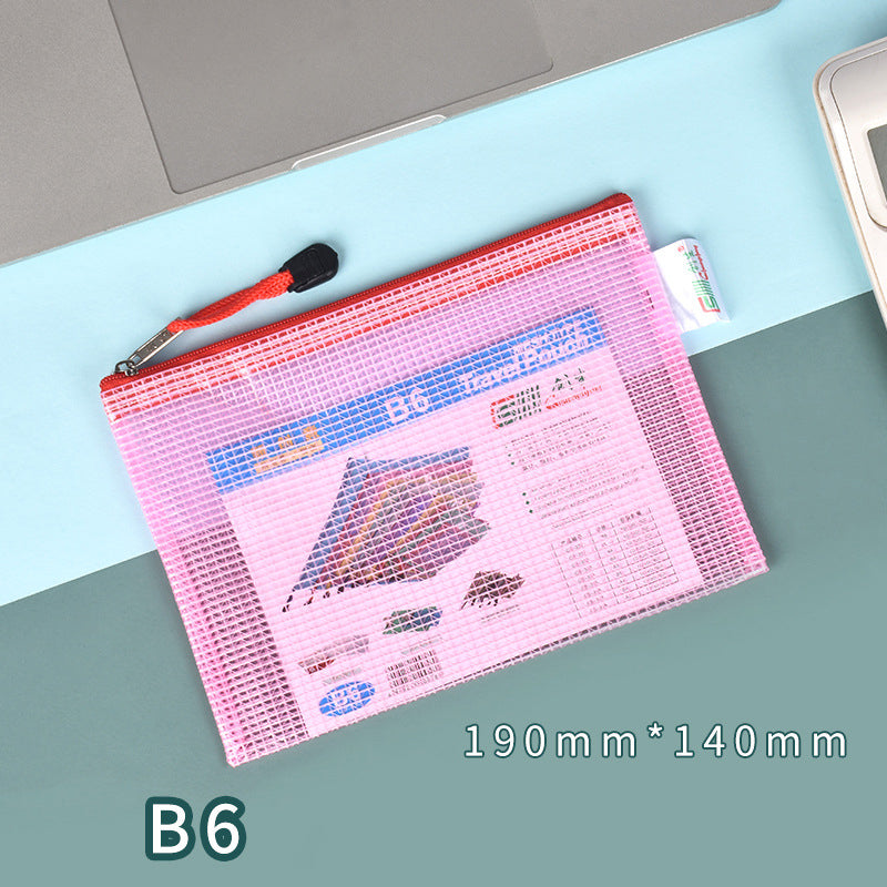 B6 Size Mesh Zipper Pouch Document Holder Bag File Document Pouch For School Office