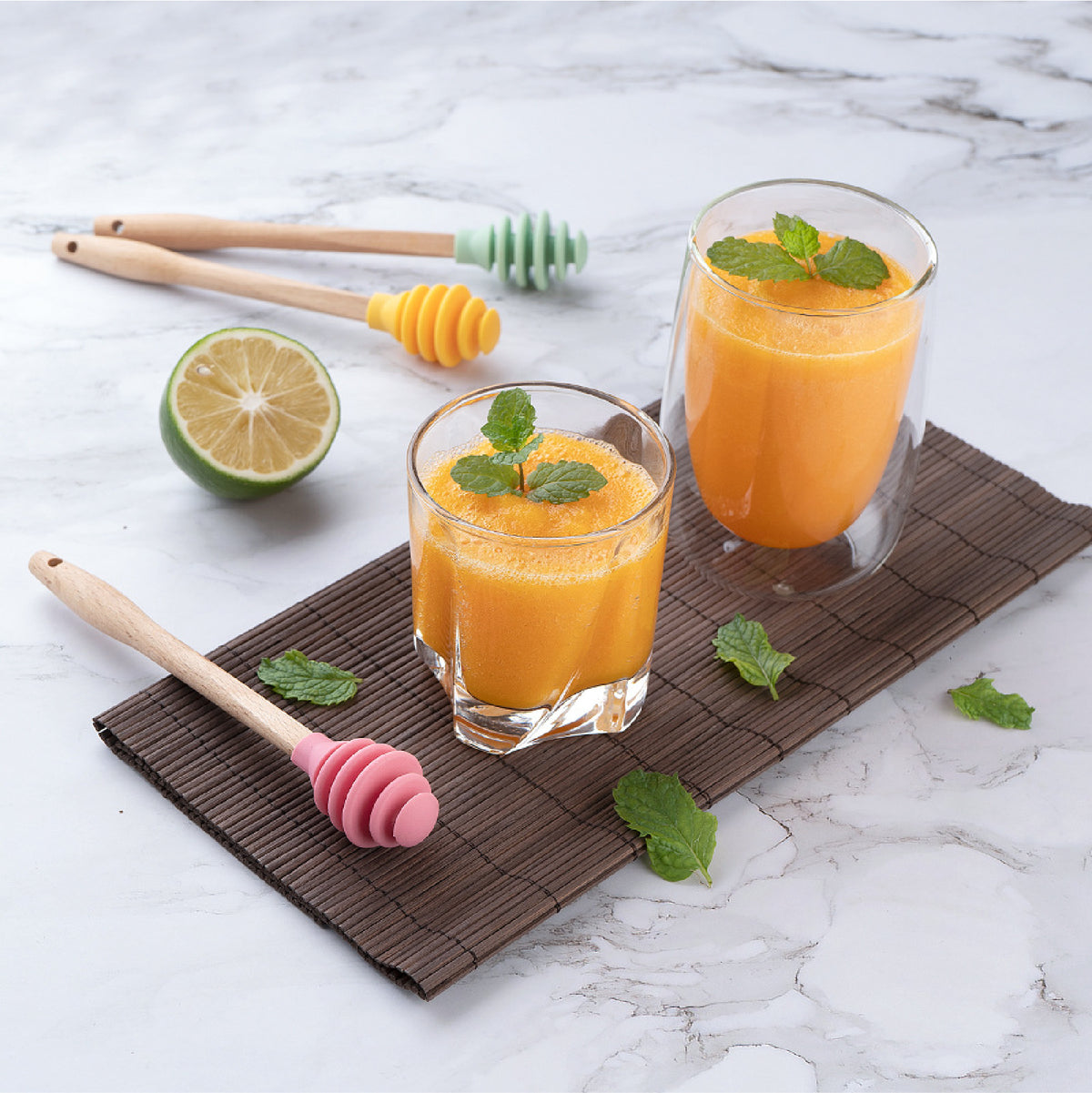 Wooden Handle Honey Dipper Syrup Dipper Honey Spoon Silicone Stick Stirrer for Honey Pot Jar