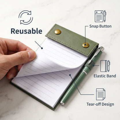 A6 Reusable Pocket Notepad Set Tear-Off Lined Pages W/ Pen Sleeve