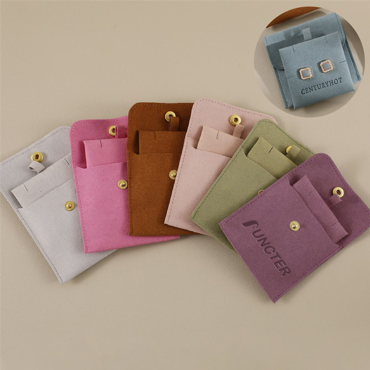 3.2" Velvet Jewelry Pouches with Snap Button Luxury Jewelry Pouch w/ Velvet Insert Pad for Earrings
