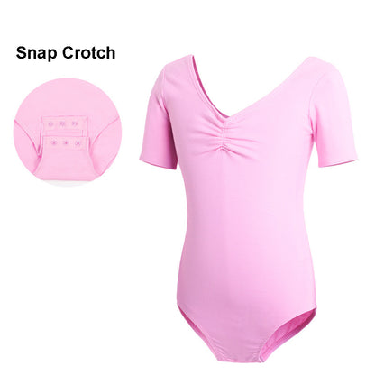 One-piece Kid Short Sleeve Dance Ballet Leotard Bodysuit - Snap Crotch