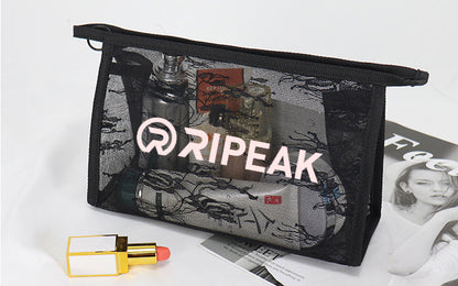 Non-waterproof Lace Toiletry Pouch Bag Mesh Makeup Bag Transparent Pouch(Large)