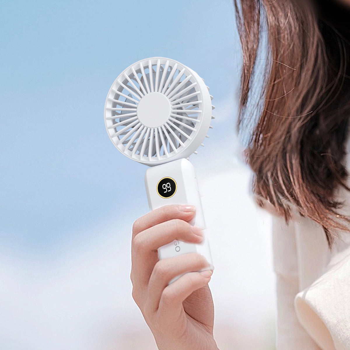 Foldable Mini Handheld Fan With Battery Display Rechargeable Portable Fan Adjustable Wind Speed