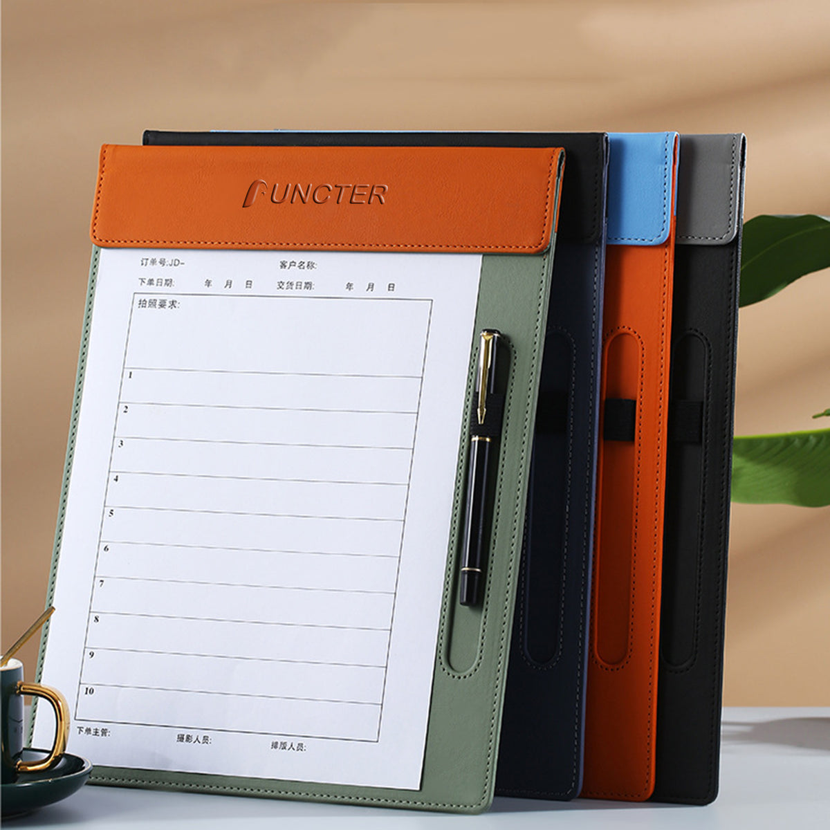Two-tone A4 Magnetic PU Leather Clipboard W/Pen Holder