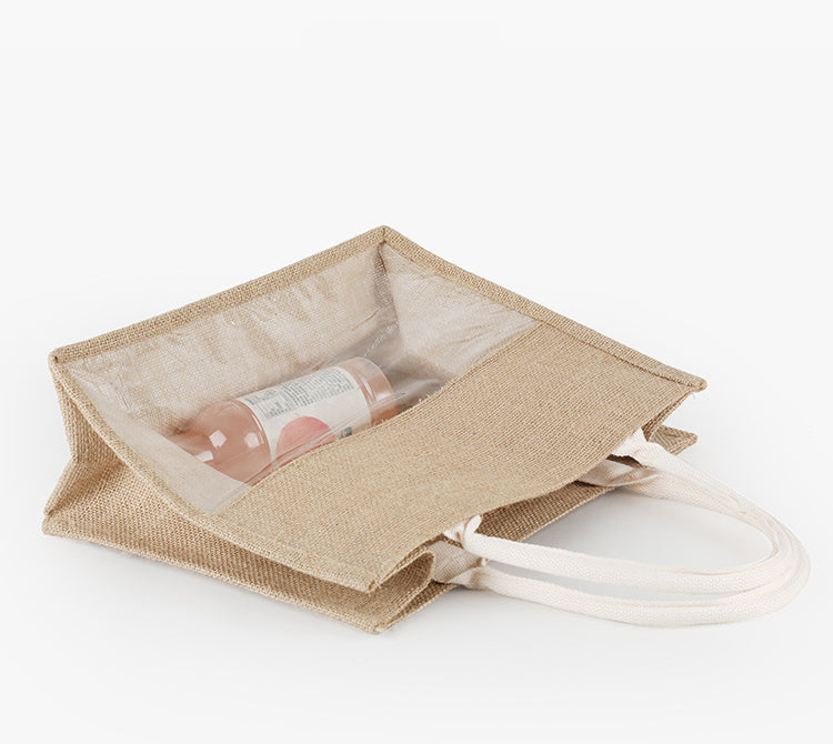 Burlap Tote Bags W/A Clear Window
