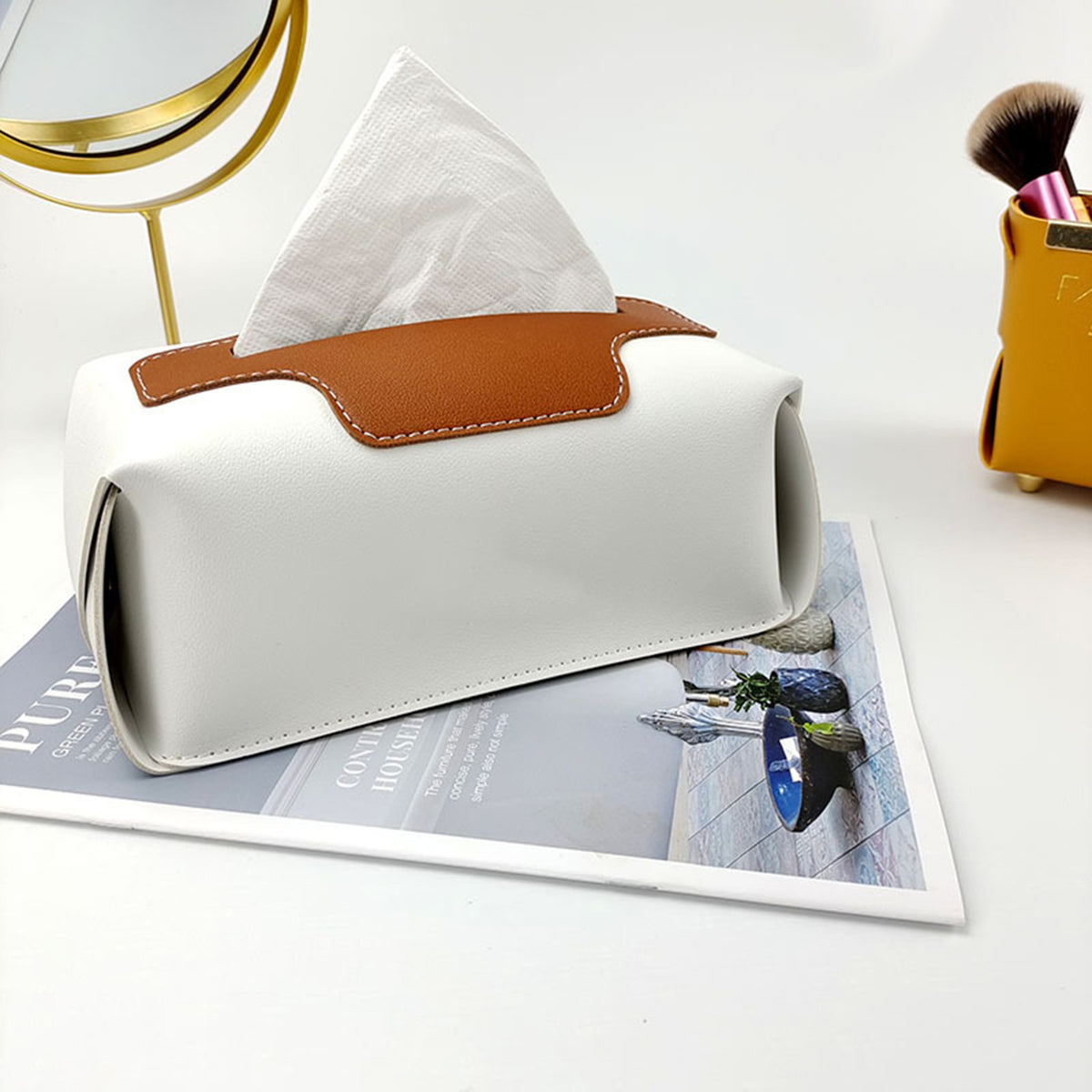 PU Leather Tissue Box Cover Rectangle - Modern Tissue Box Holder