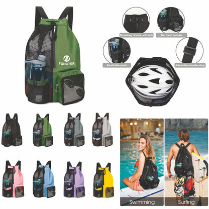19 x 12" Drawstring Backpack with Mesh Side Pockets, Large Capacity Sports Bags Gym Backpack